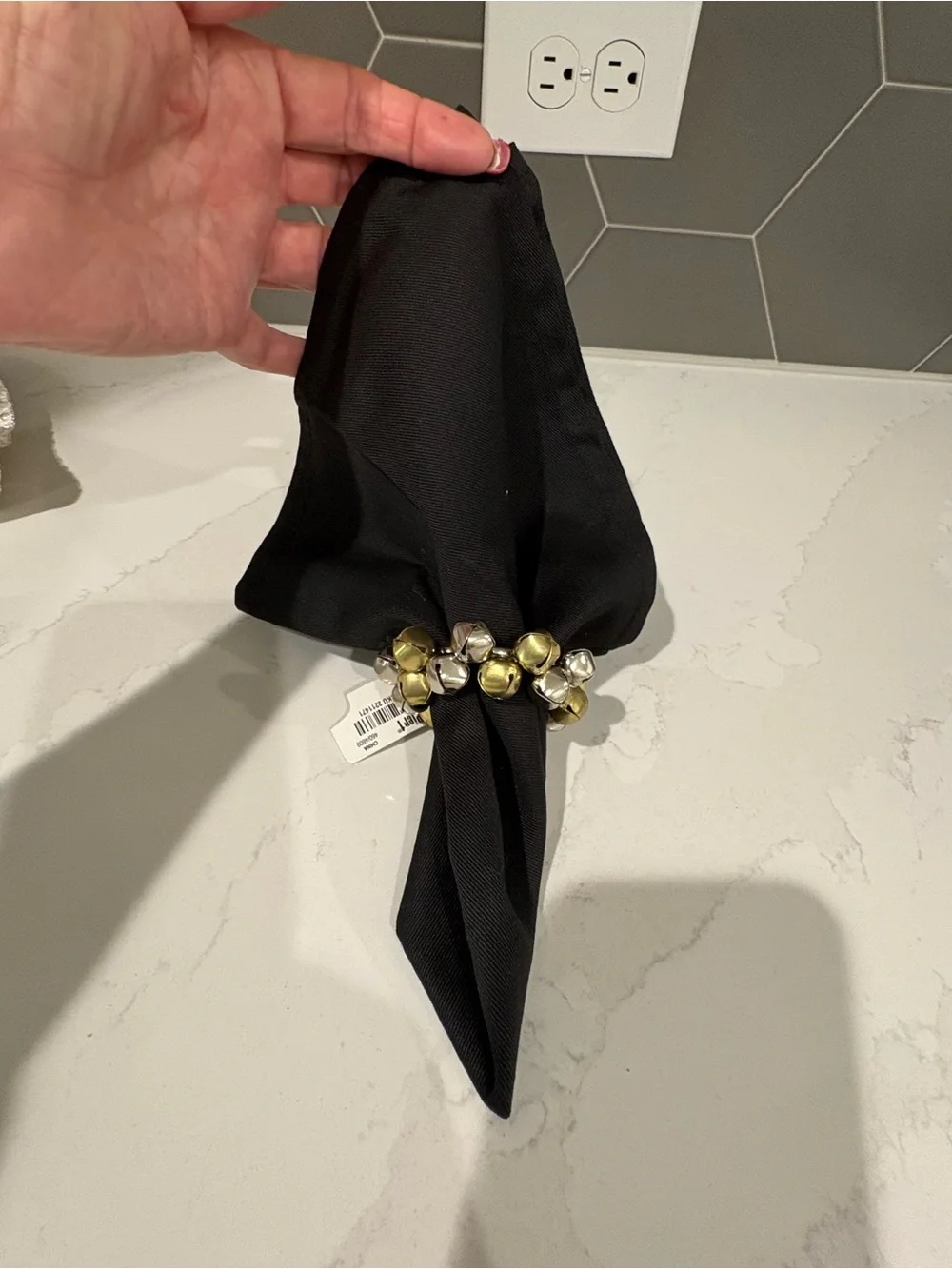 Pier One Set of 8 Silver and Gold Christmas Jingle Bell Napkin Rings